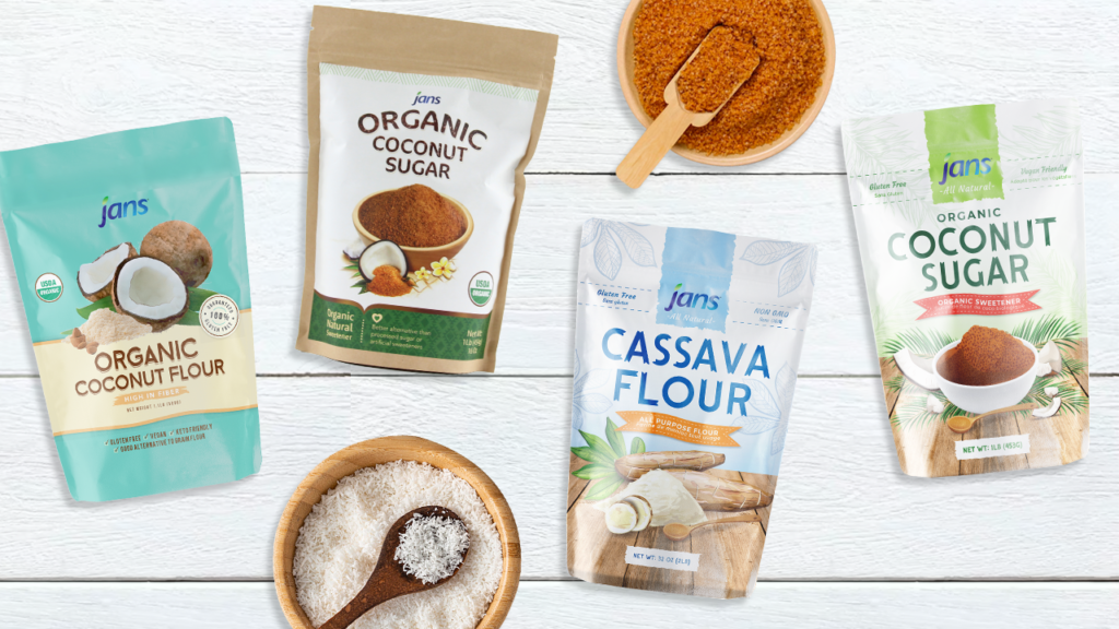 plant based ingredients including jans coconut flour, coconut sugar and cassava flour. it's vegan, gluten free, and non GMO.