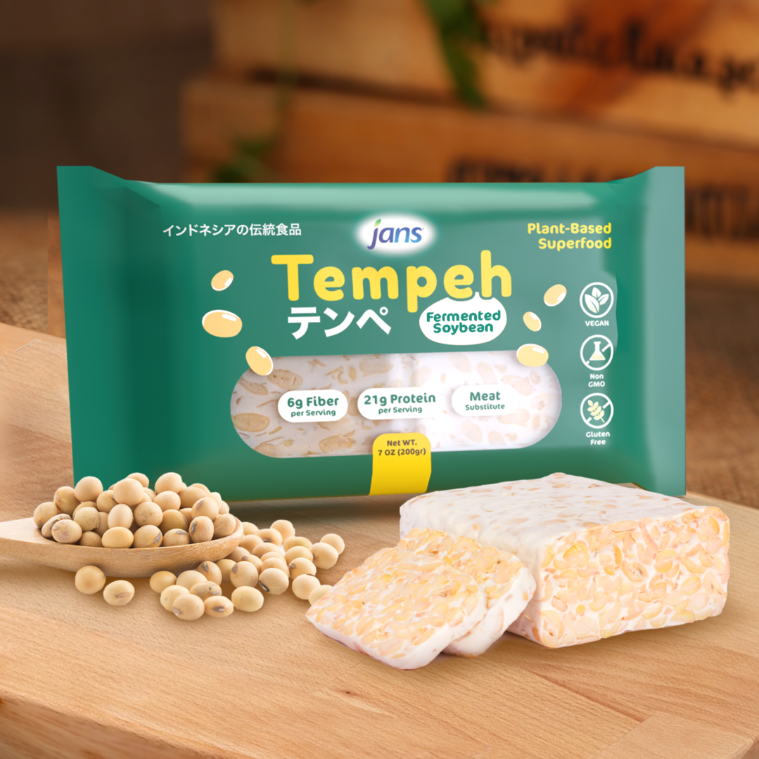 Frozen tempeh is a plant-based superfood product that is made from fermented soybeans and proudly made in Indonesia. It is a popular food item in vegetarian and vegan diets, and is often used as a meat substitute in various dishes.